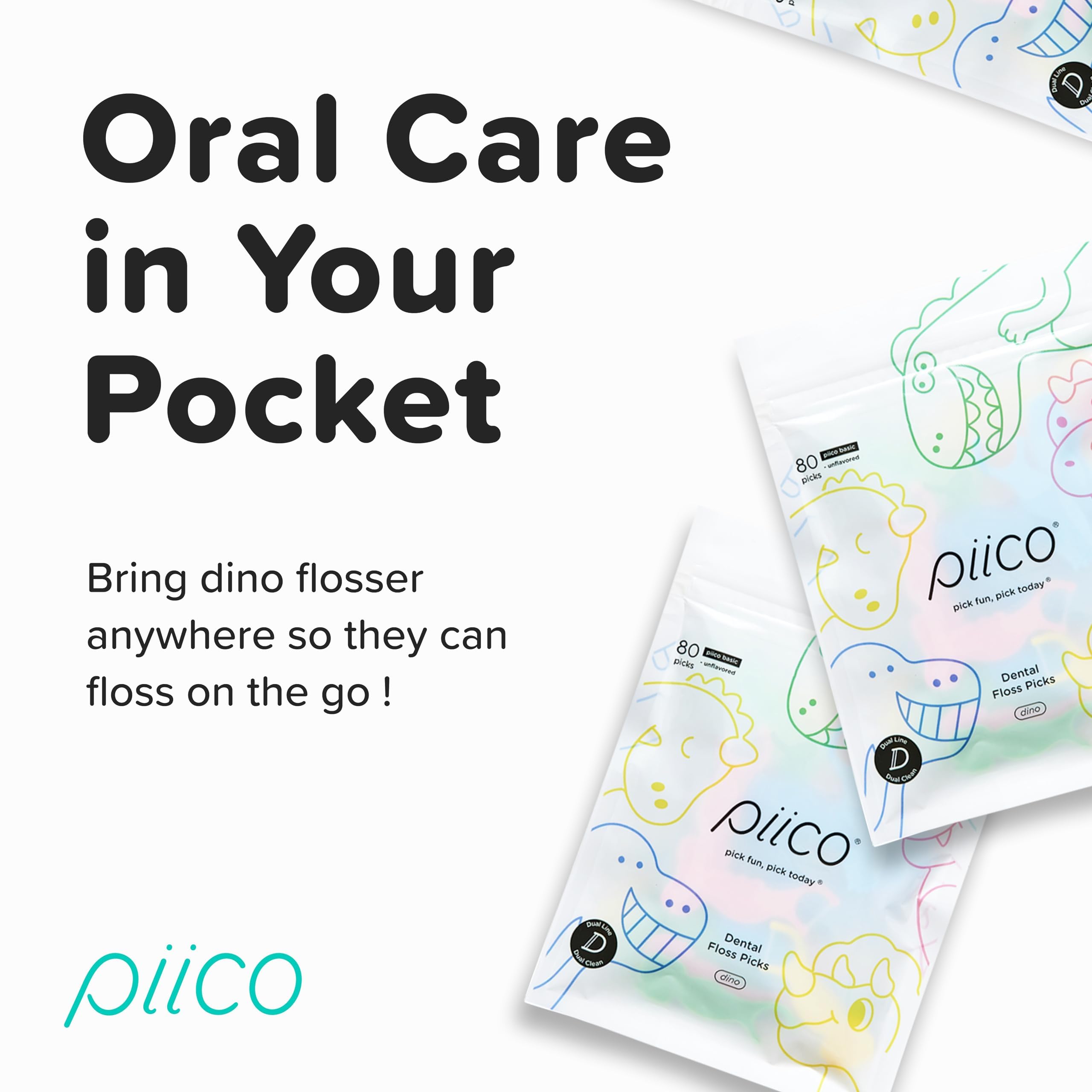 Colorful animal designs on Piico kids floss picks