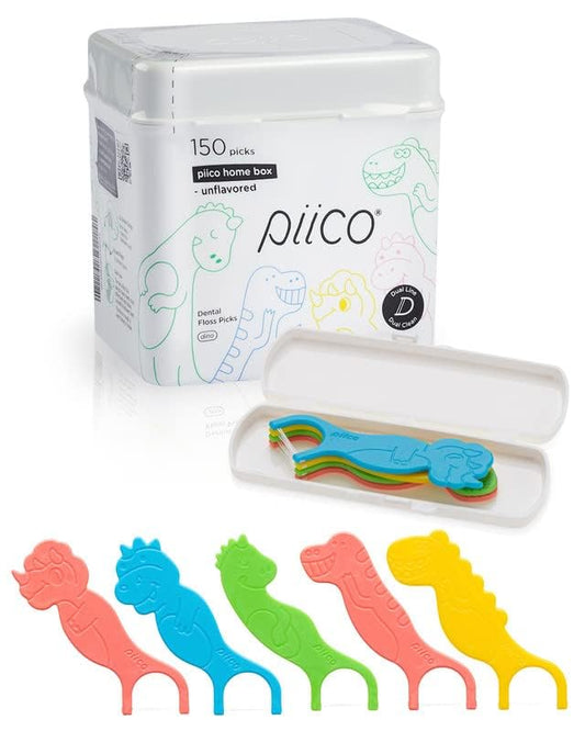 Piico No Flavor Kids Floss Picks Dino Homebox - side view