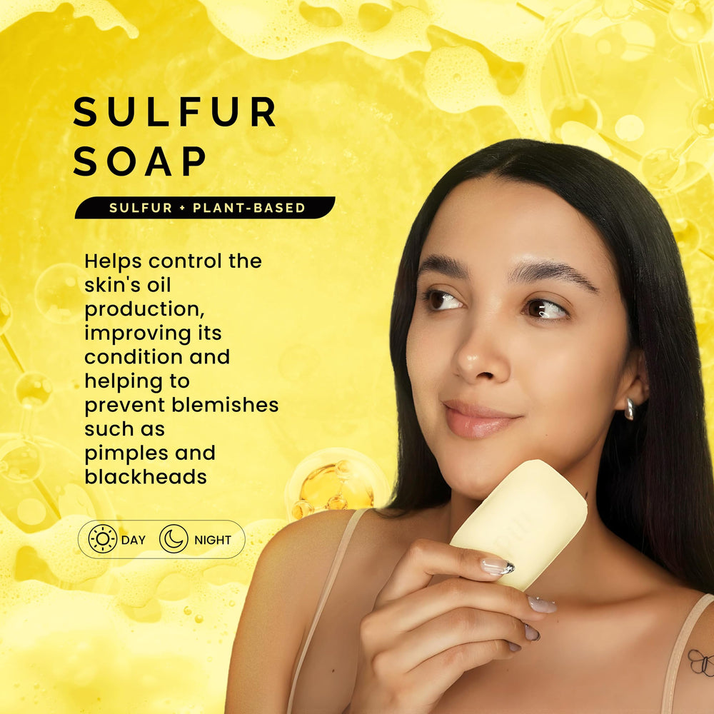 Pili Natural sulfur soap bar front view showing clean texture for balance