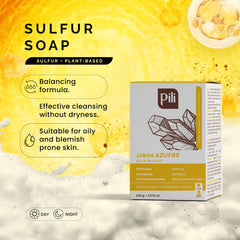 Pili Natural sulfur soap bar lather in hand illustrating gentle cleanse