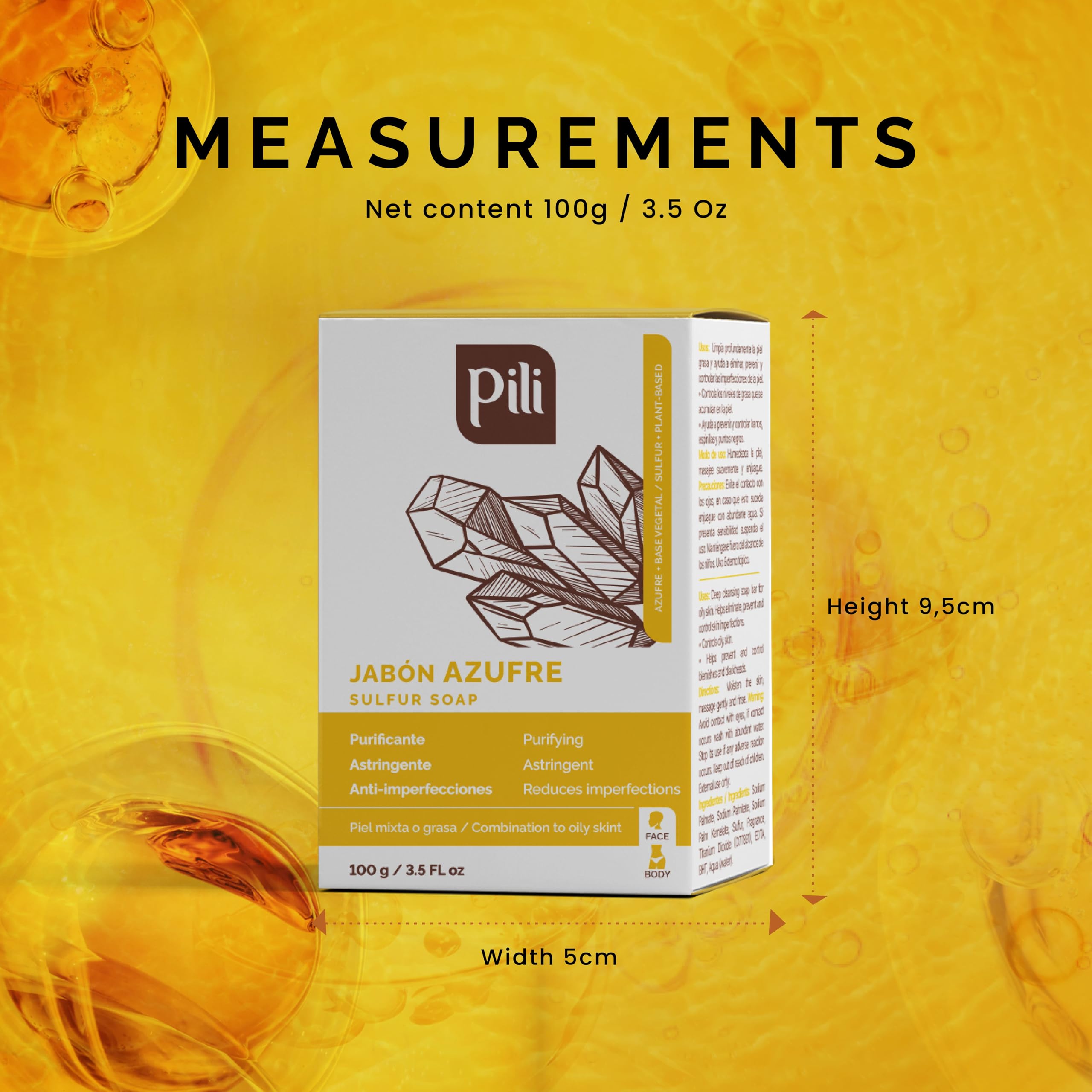 Pili Natural sulfur soap label closeup emphasizing simple ingredients