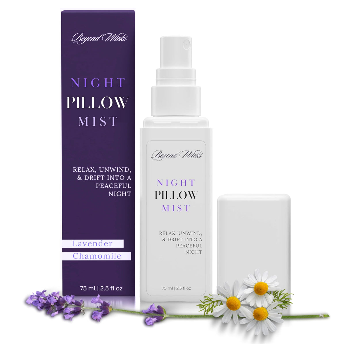 Pillow Spray Lavender Chamomile 75ml bottle by Beyond Wicks on white background