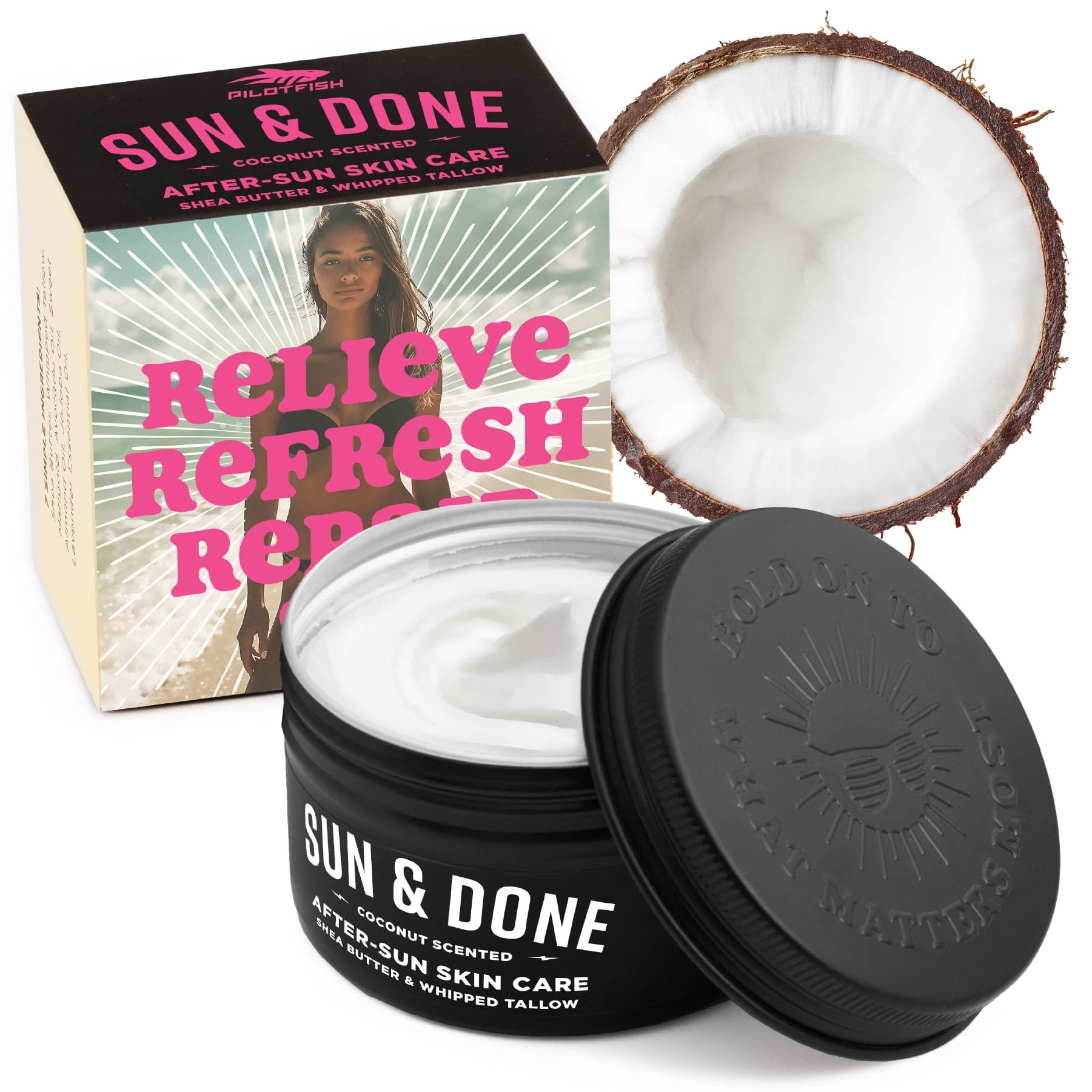 Pilotfish after sun body butter jar for deep hydration after sun exposure