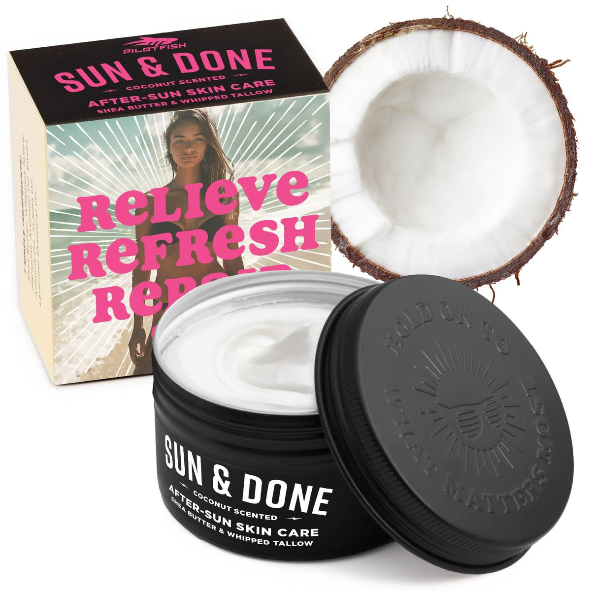 Pilotfish after sun body butter jar for deep hydration after sun exposure