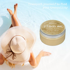 Beach scent label with coconut, sandalwood, and vanilla aroma
