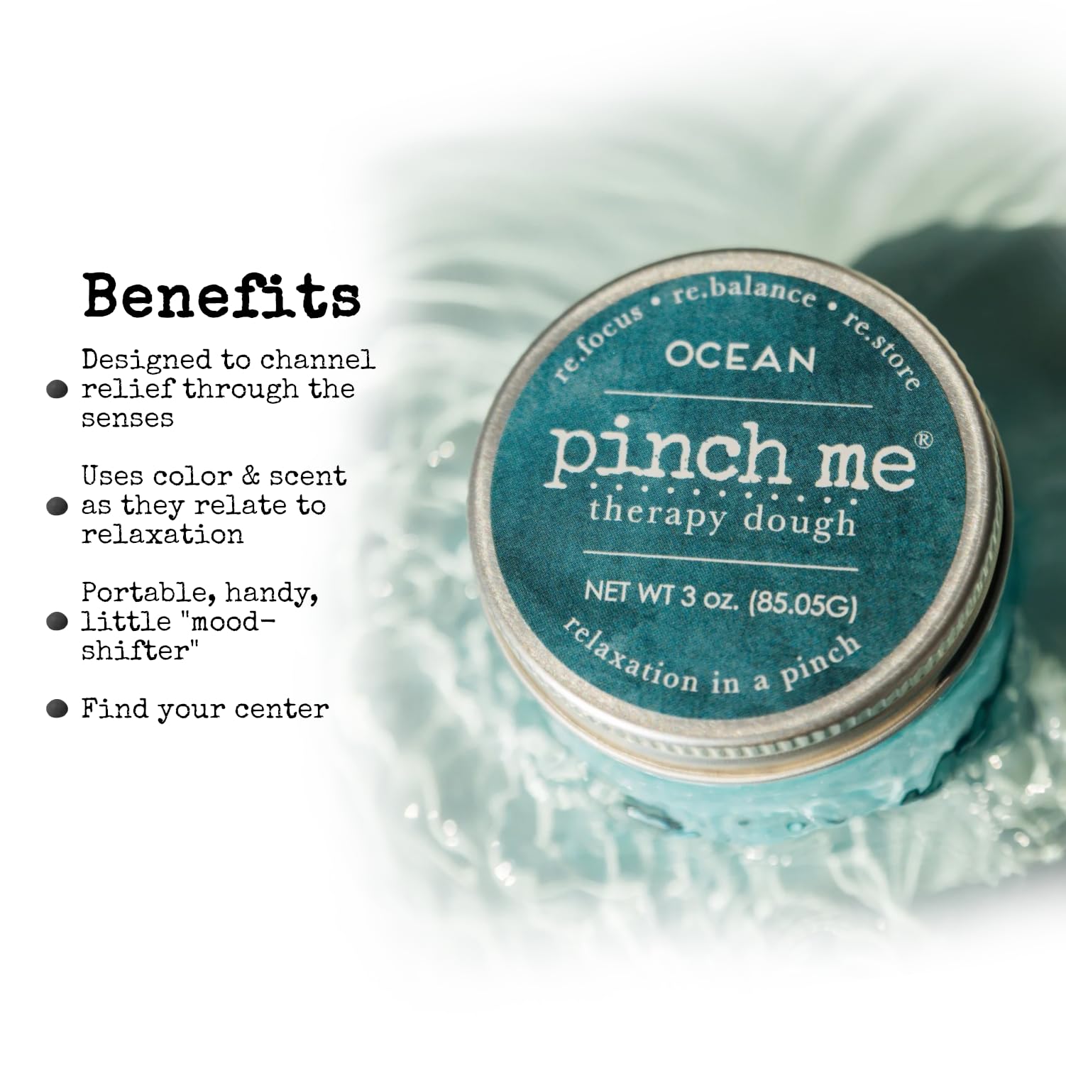 Pinch Me Therapy Dough Ocean scent packaging and label