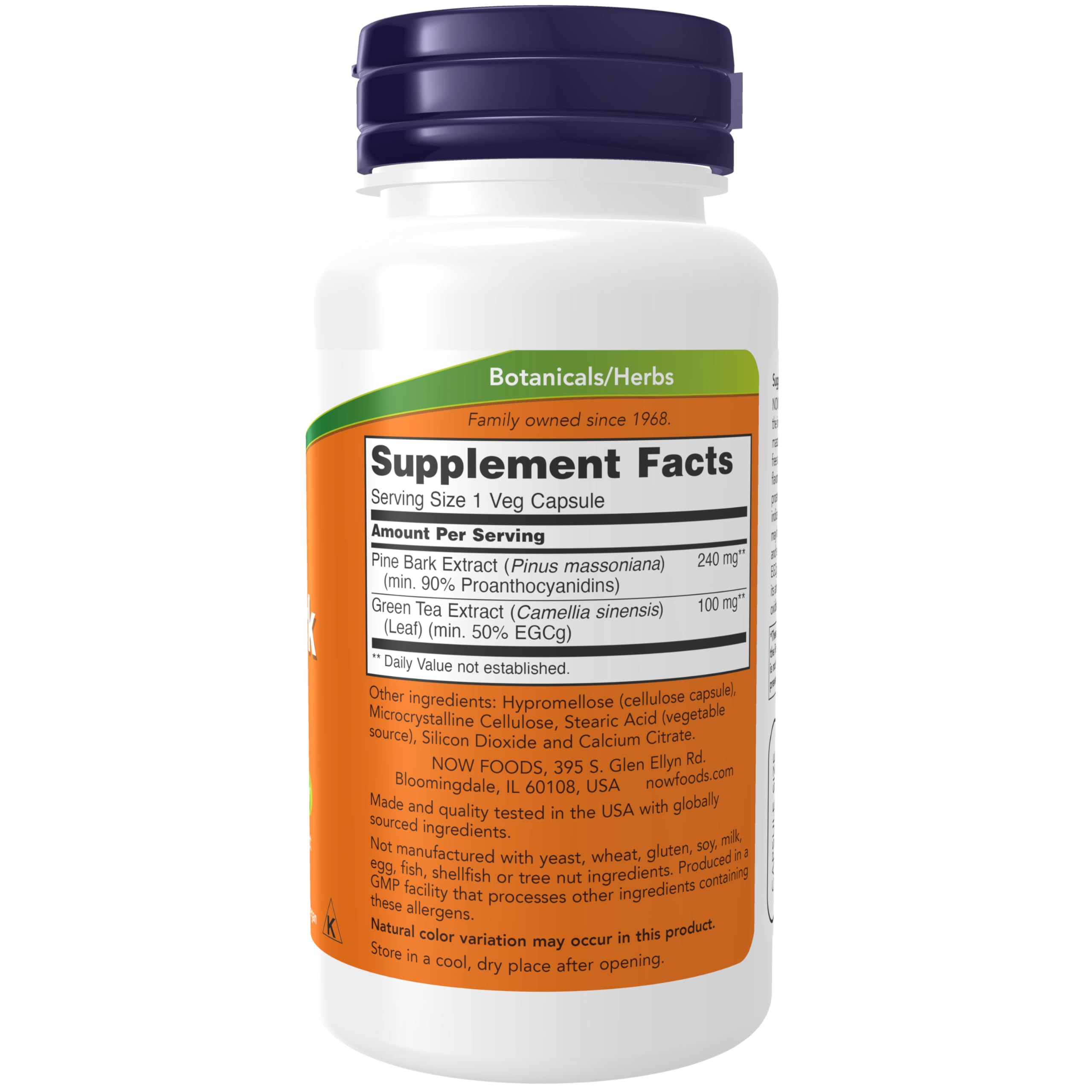 Pine Bark Extract capsules bottle showing 90 vegetarian capsules