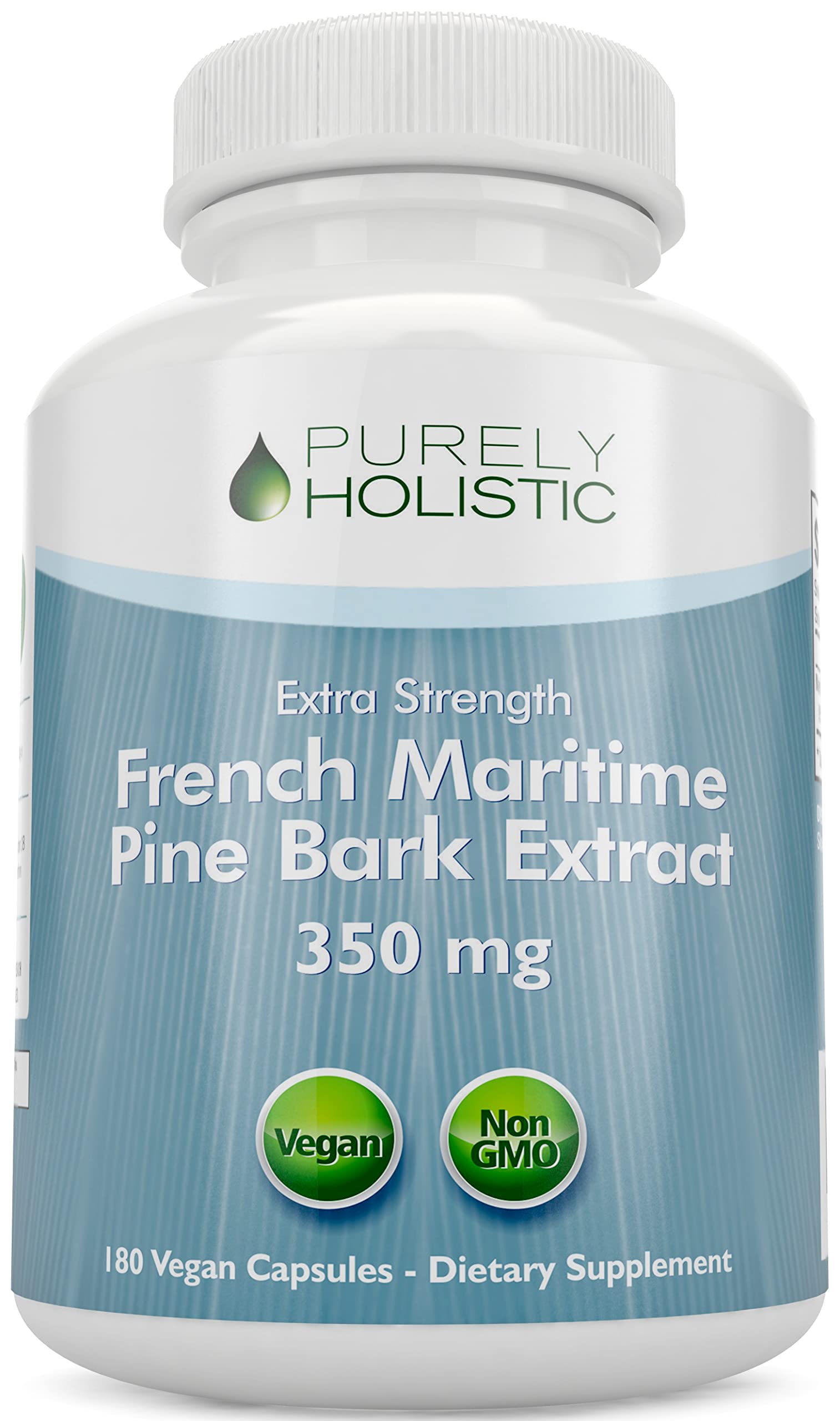 Bottle of Purely Holistic Pine Bark Extract 350mg with 180 vegan capsules