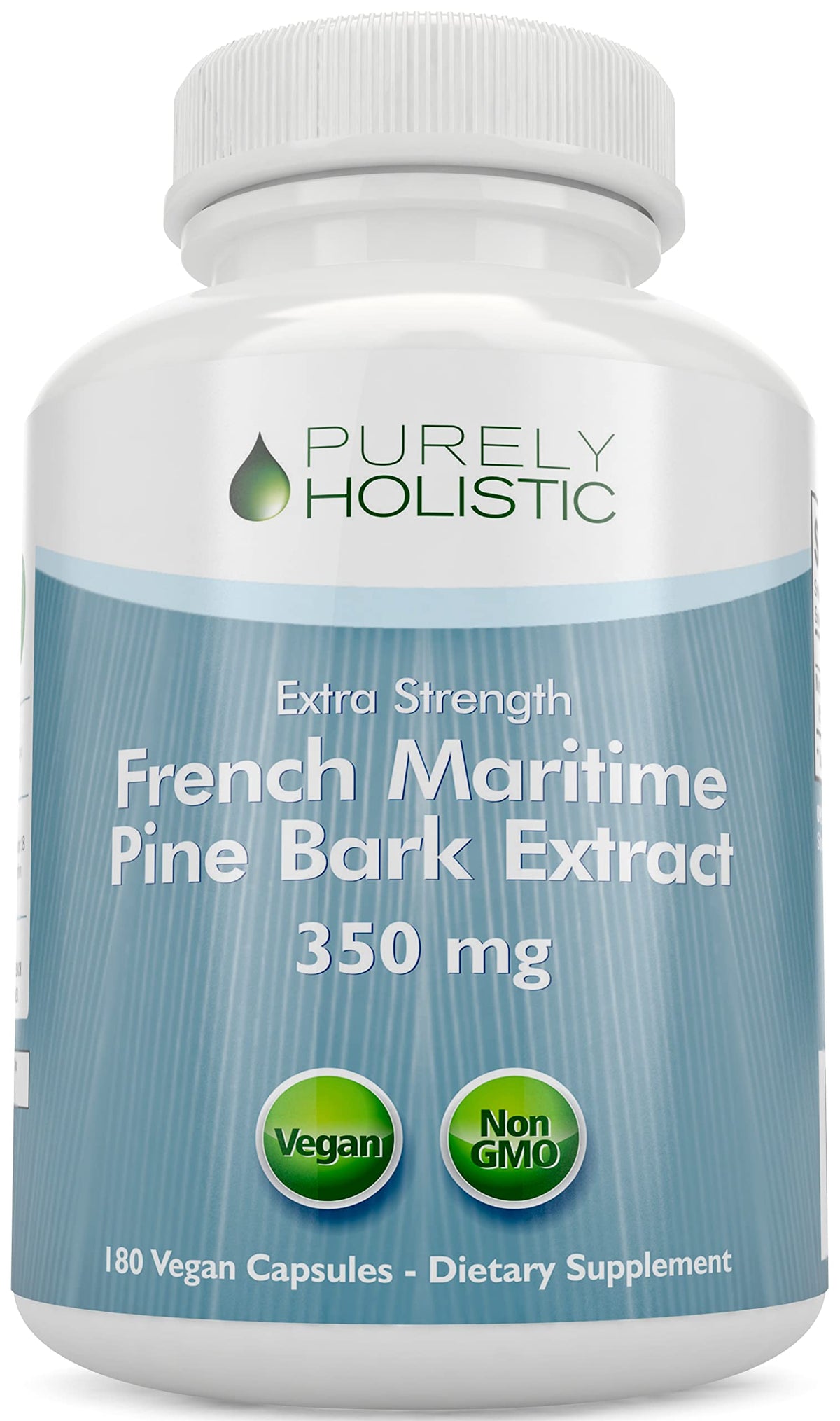 Bottle of Purely Holistic Pine Bark Extract 350mg with 180 vegan capsules