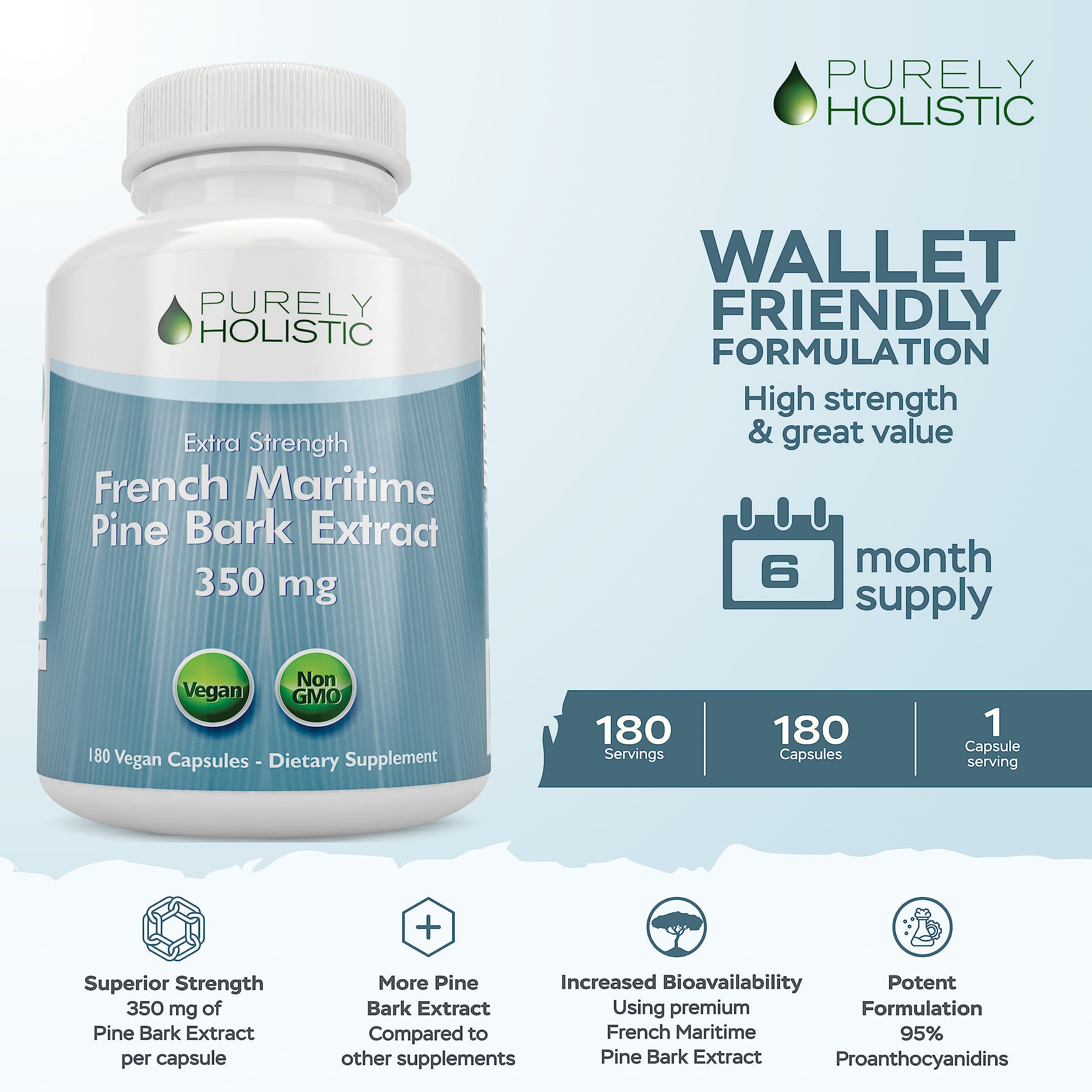 Close-up of Pine Bark Extract capsules 350mg