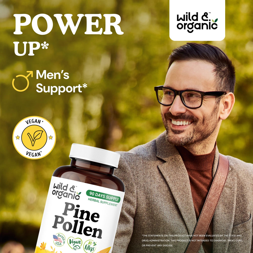 Pine pollen extract supplement with plant-based vegan ingredients