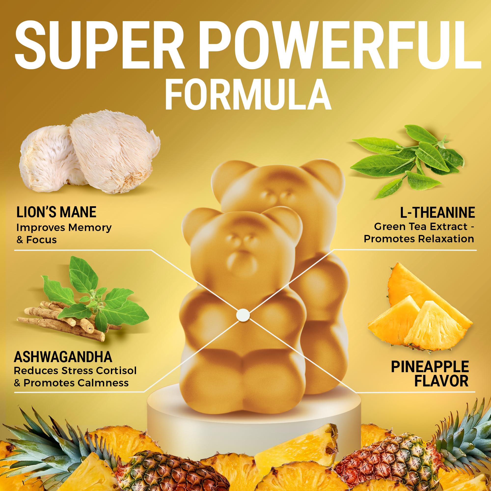 Pineapple-flavored gummies in a bottle