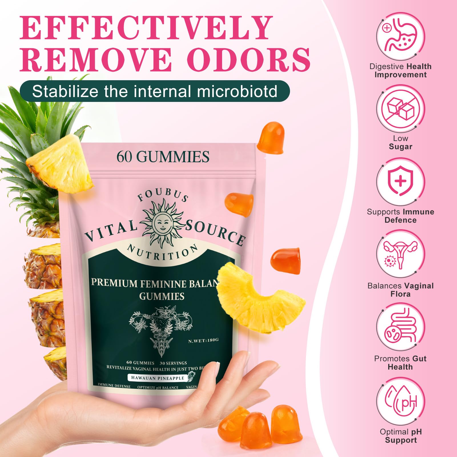 Pineapple-flavored feminine balance gummies
