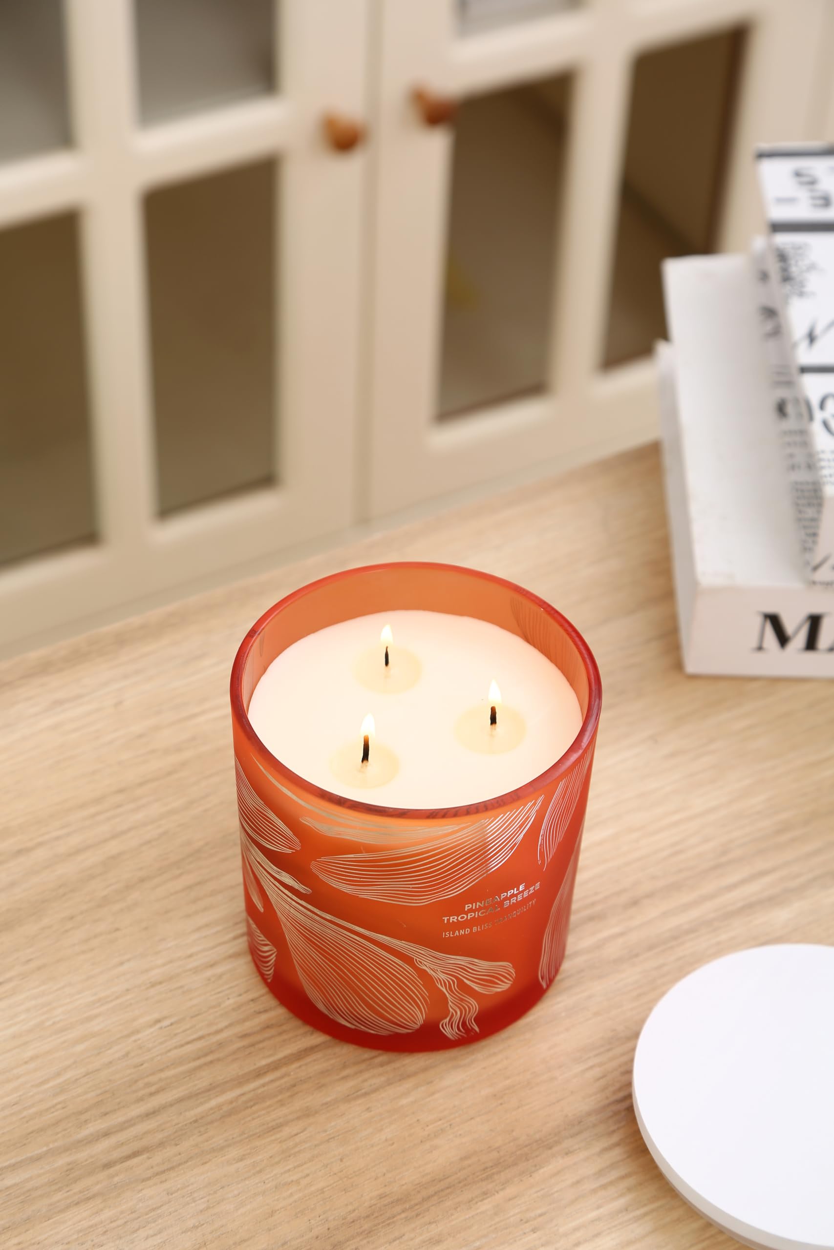 Gift-boxed Pineapple Tropical Breeze candle with greeting card