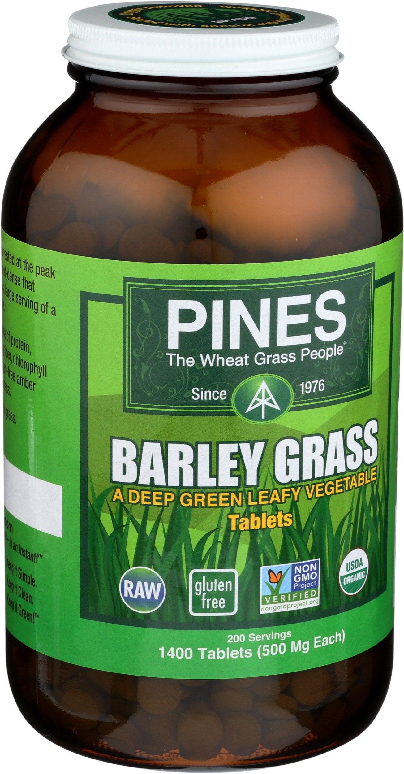 Pines Barley Grass 1,400 tablets bottle close-up