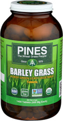 Pines International Barley Grass bottle and tablets front view