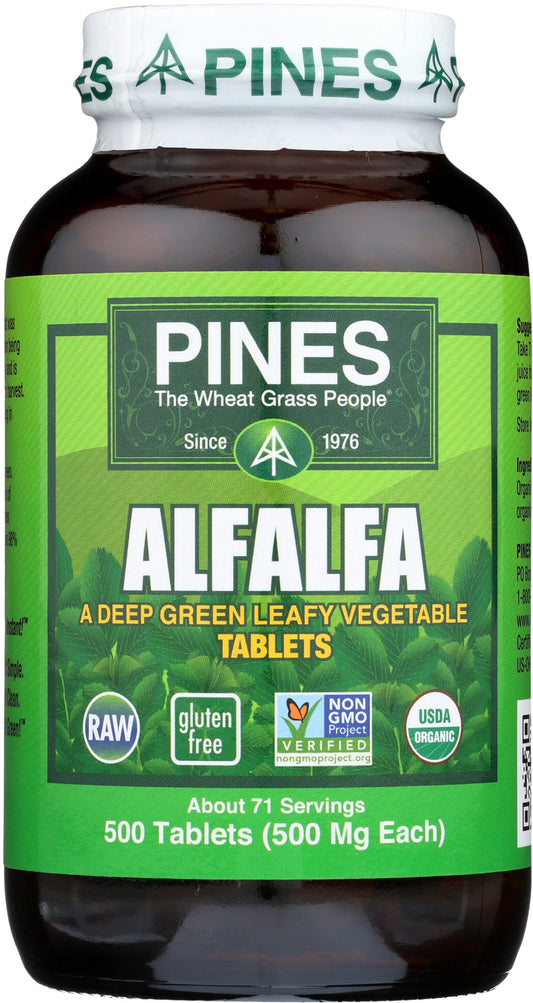 PINES Organic Alfalfa 500-count tablets bottle front
