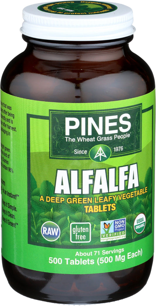 Close-up of PINES alfalfa leaf capsules