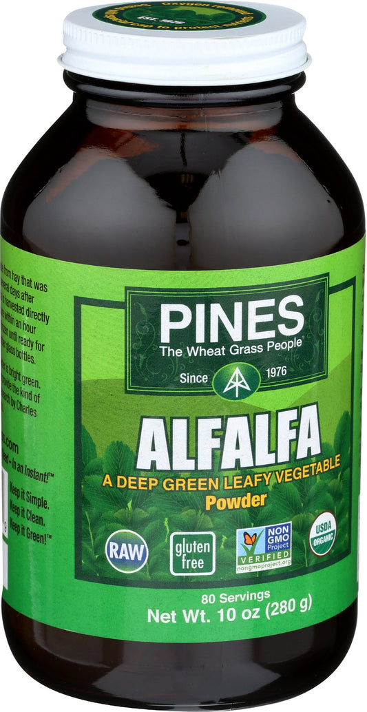 Pines Organic Alfalfa Powder 10 oz – jar close-up