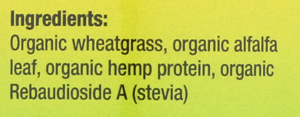 Close-up of the Pines Organic Mighty Greens 8 oz label