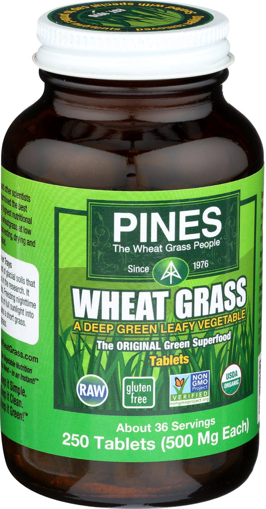 PINES Organic Wheat Grass tablets – back of package