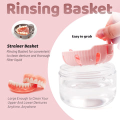 Pink denture container cups for soaking full and partial dentures