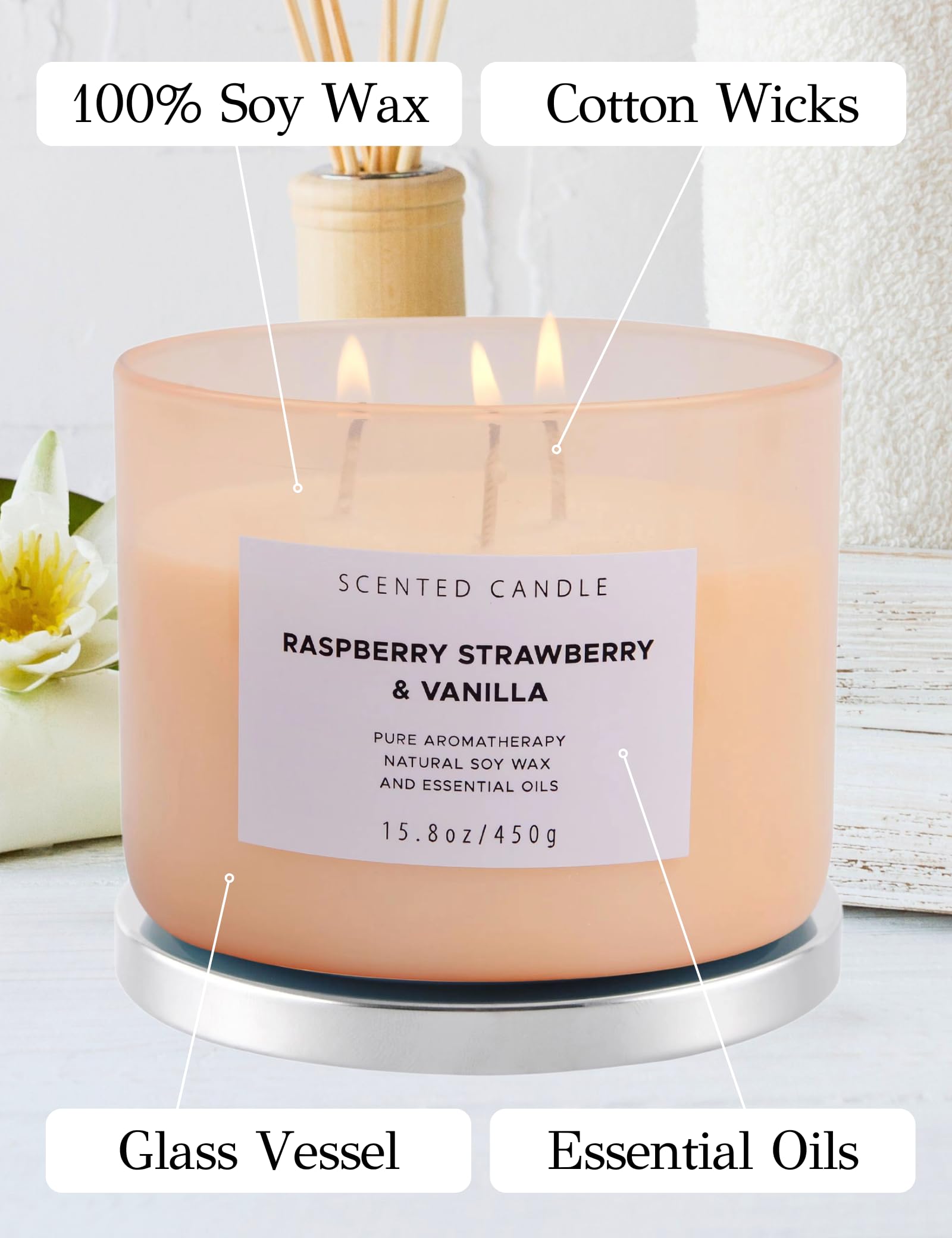 Pink glass jar candle for home décor