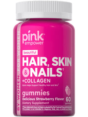 Front view of PINK Hair Skin Nails Gummies bottle, 60 count