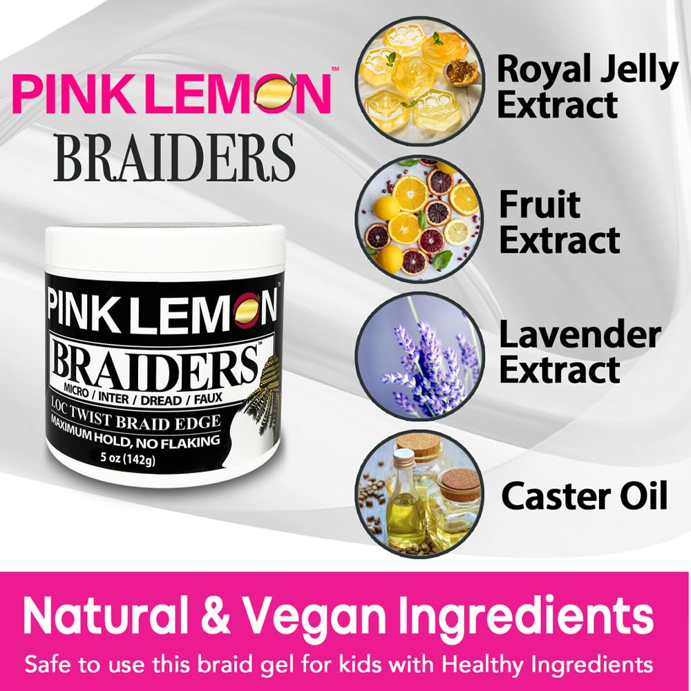 PINK LEMON Braiding Gel on braids demonstrates defined, long-lasting style