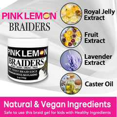PINK LEMON Braiding Gel on braids demonstrates defined, long-lasting style