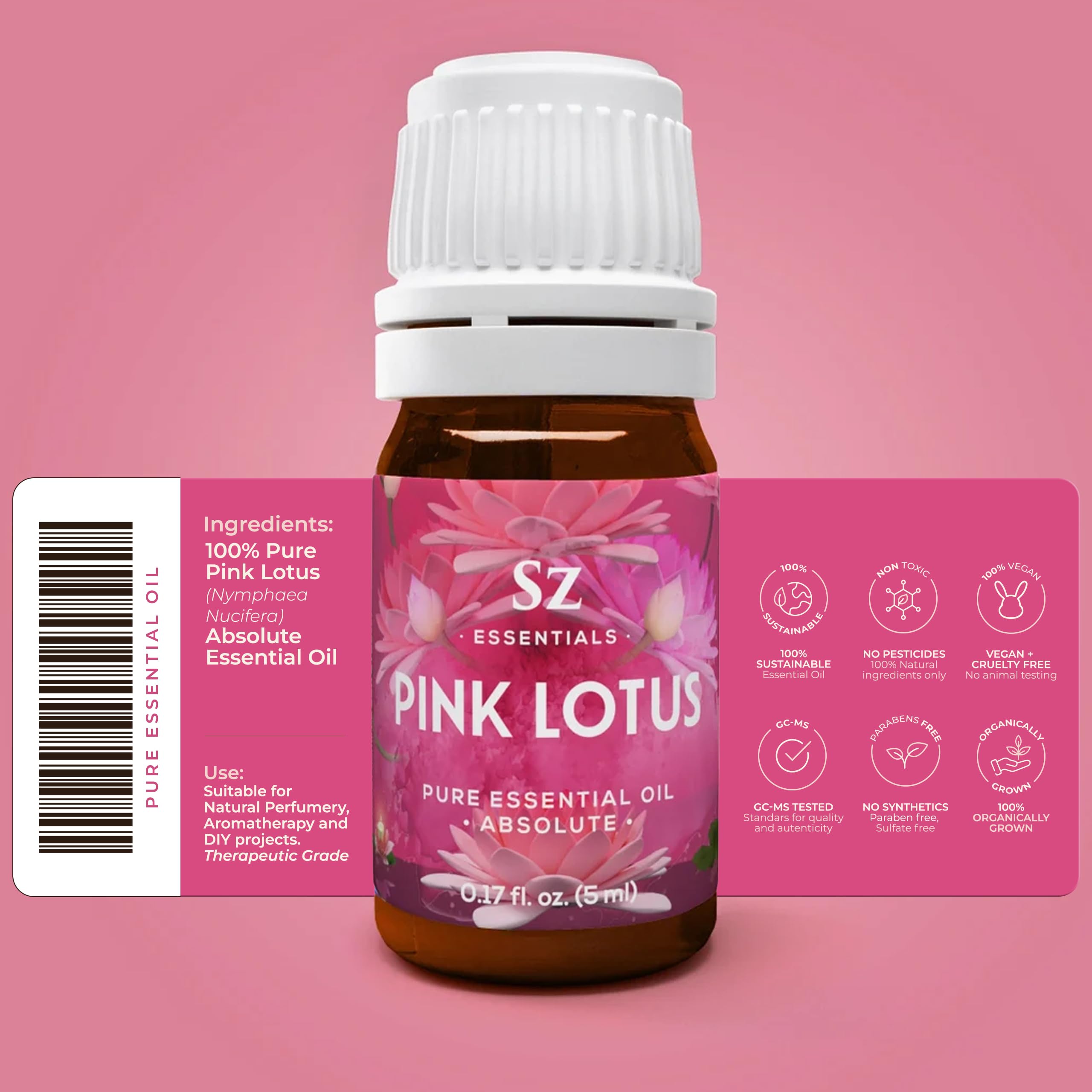 Pink Lotus Absolute essential oil label on bottle