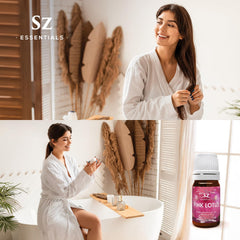 Spa setup with Pink Lotus oil and petals