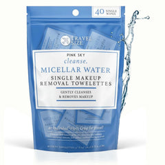 Pink Sky Micellar Wipes packaging showing travel-friendly design for freshness.