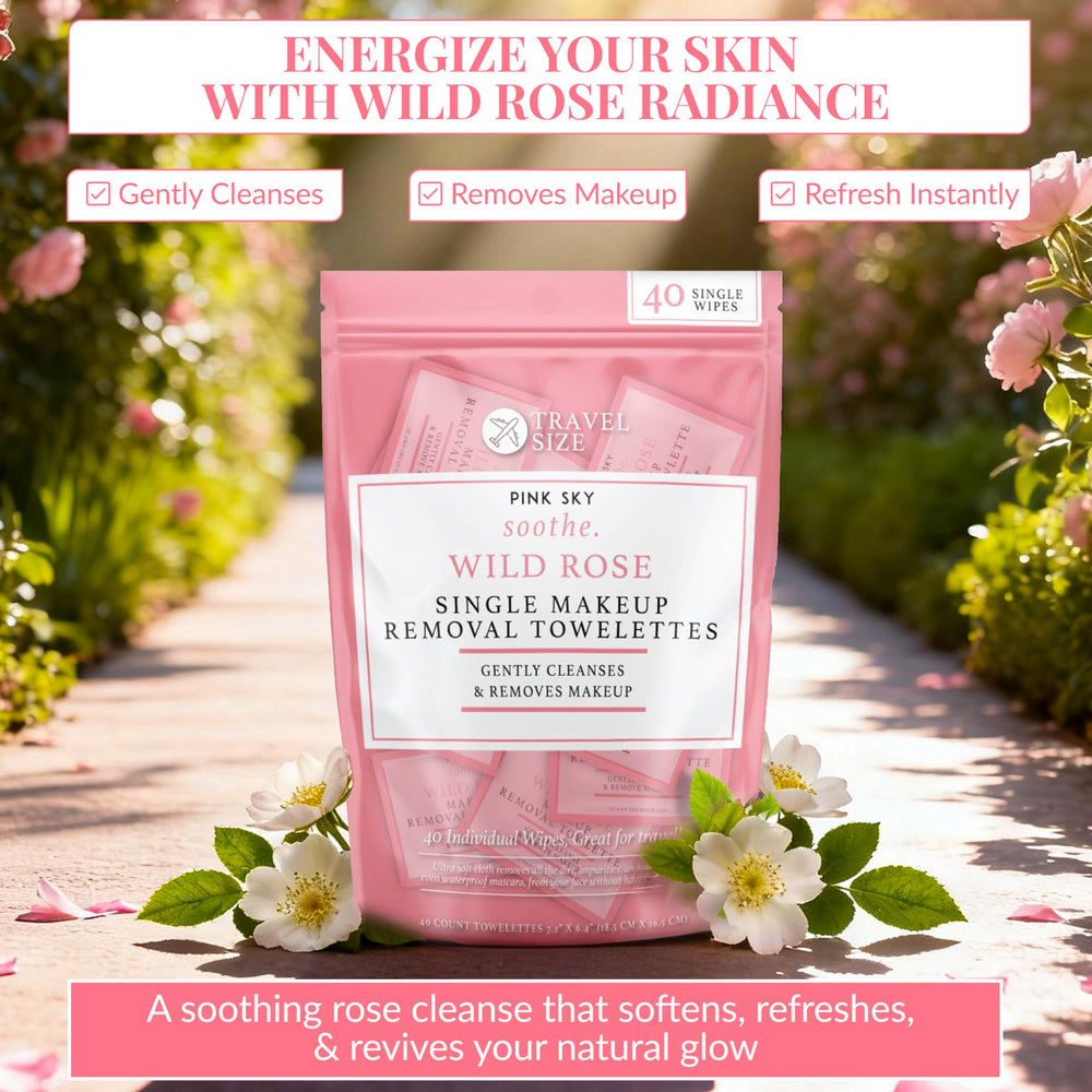 Closeup of Pink Sky Wild Rose wipes showing soft texture and refreshing fragrance