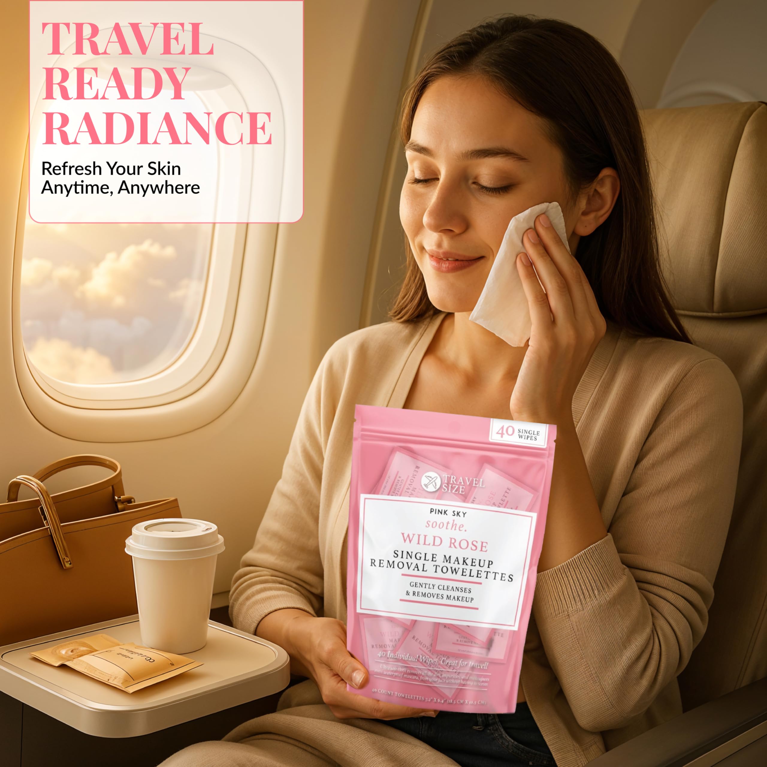 After-use Pink Sky Wild Rose wipes leave skin refreshed and lightly scented