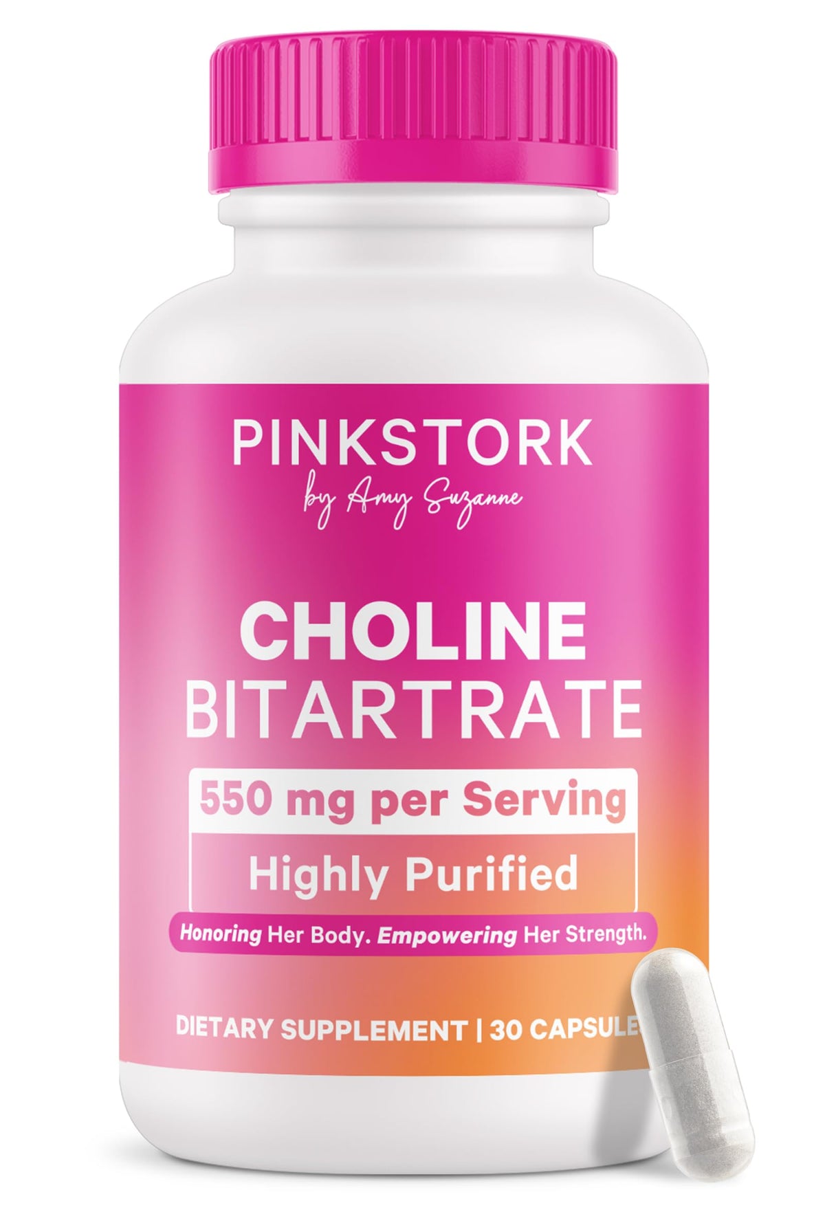 Pink Stork Choline 550 mg bottle front showing label