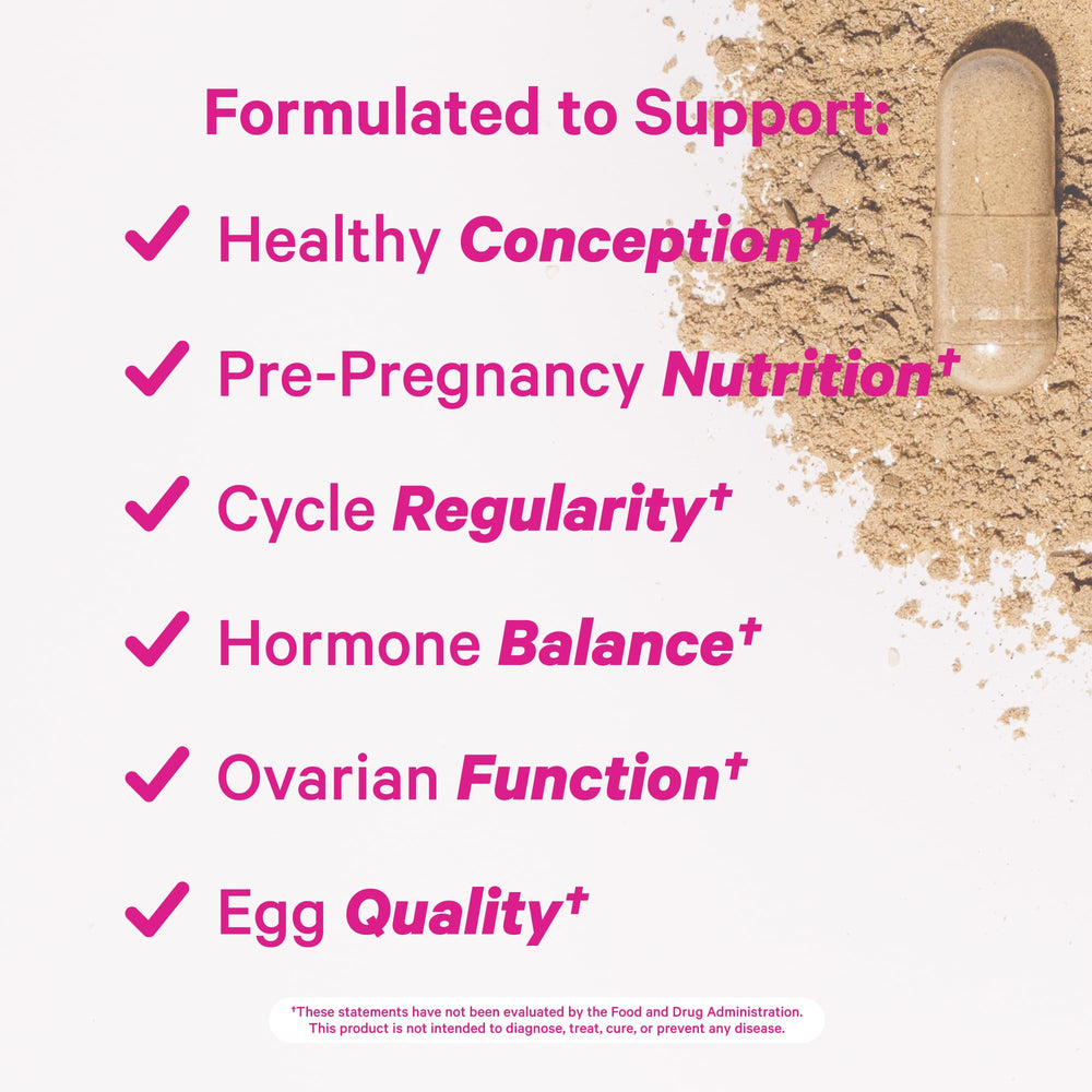 Ingredients include inositol, Vitex, Ashwagandha and B vitamins