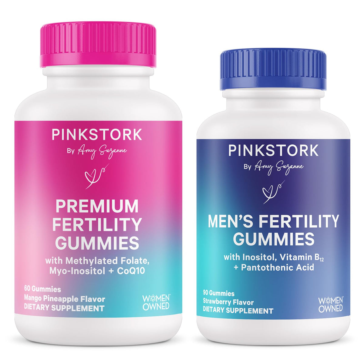 Hero image of Pink Stork His and Hers Fertility Gummies Bundle featuring both women's and men's gummies