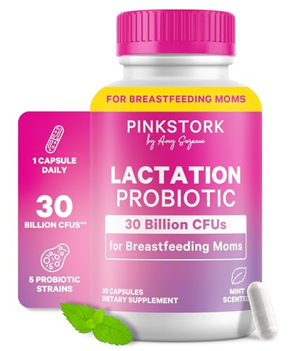 Front view of Pink Stork Lactation Probiotic bottle