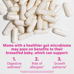 Pink Stork Lactation Probiotic bottle pour illustrates an easy daily capsule ritual.