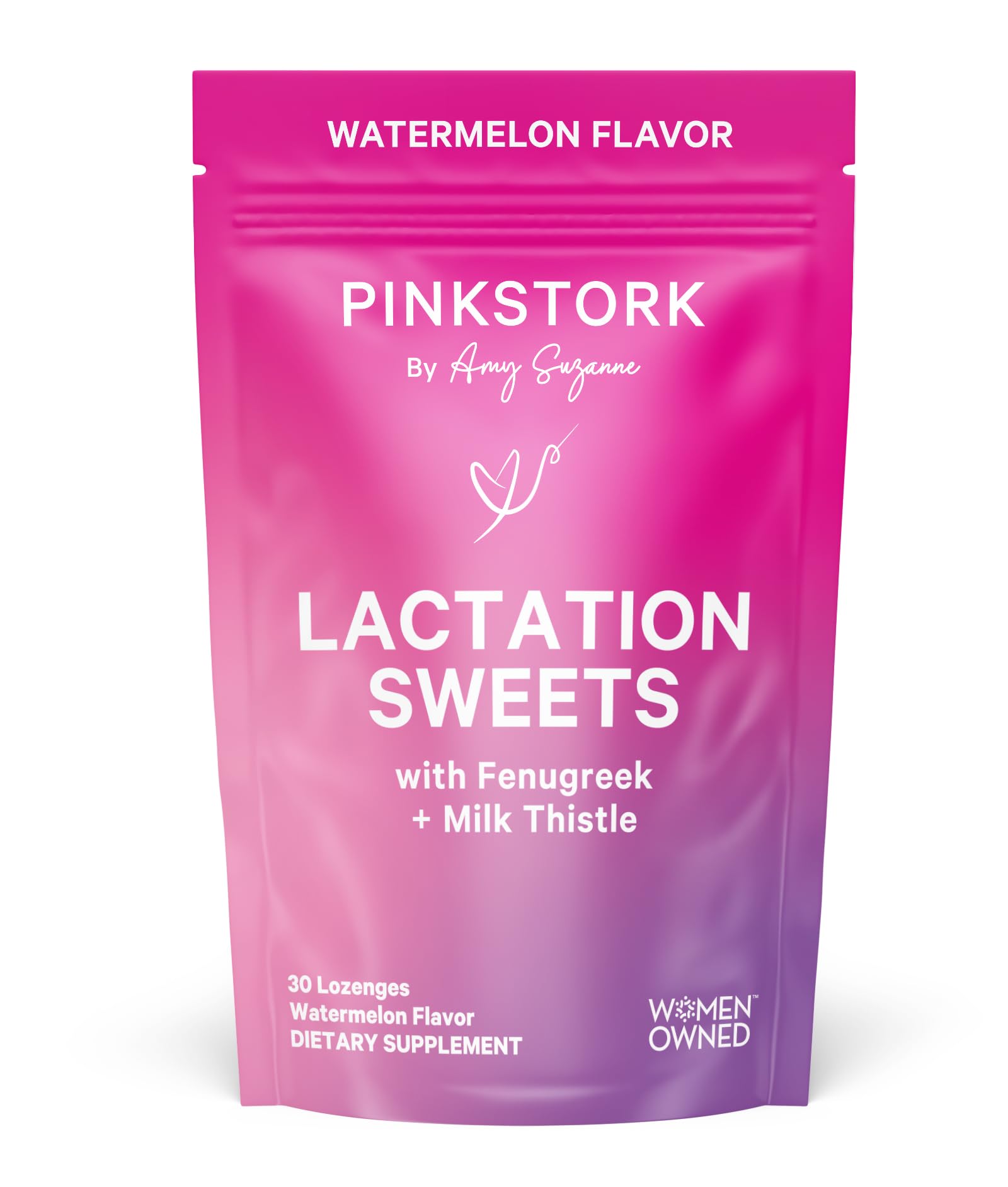 Pink Stork Lactation Sweets packaging with 30 watermelon lozenges