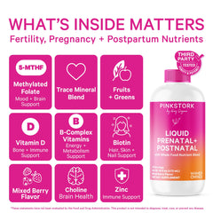Liquid prenatal vitamin being stirred into a beverage