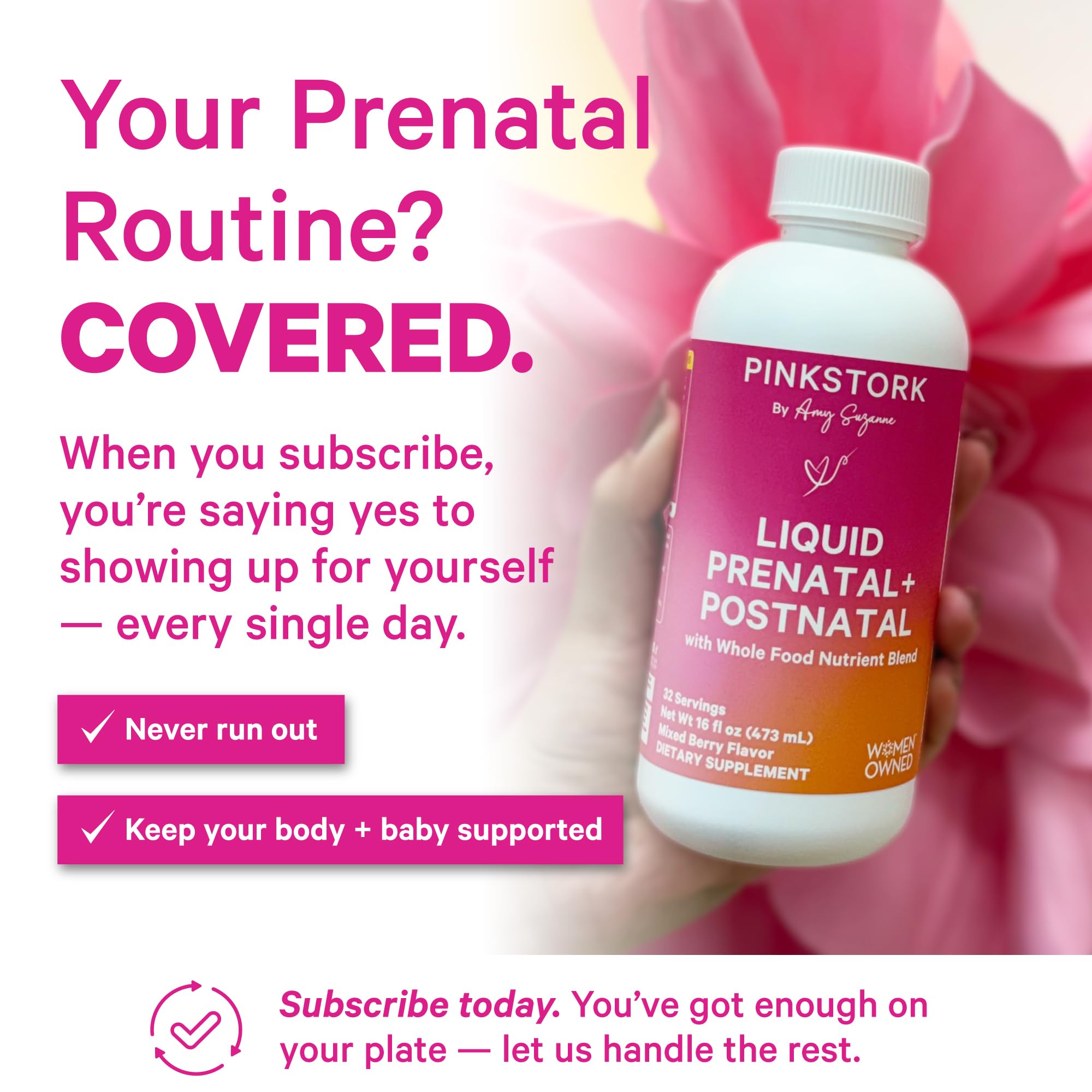 One tablespoon daily serving of Pink Stork Prenatal.