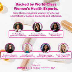 GMO-free, gluten-free, dairy-free, soy-free Pink Stork Prenatal information.
