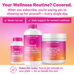 Morning sickness support concept with Pink Stork prenatal vitamins