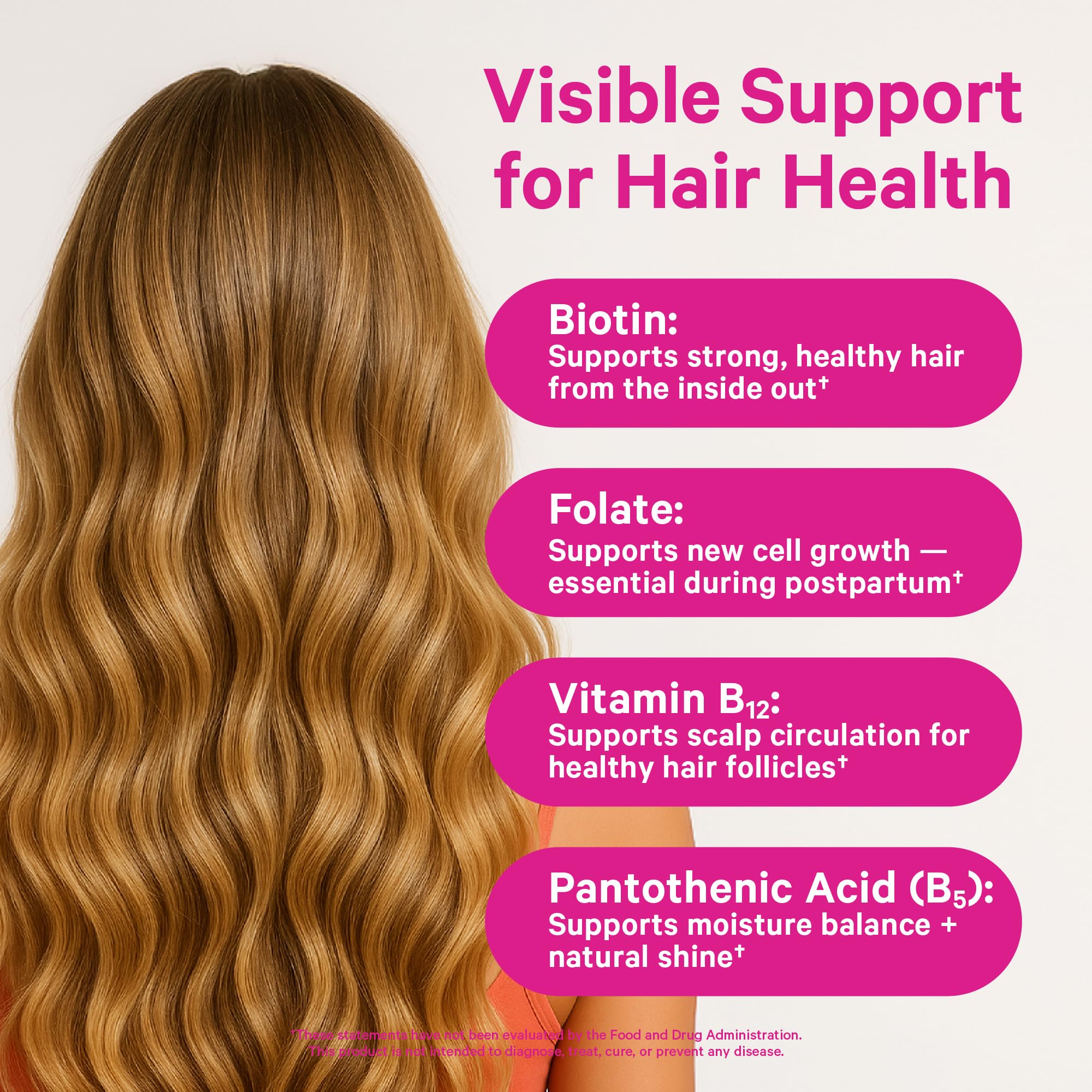 Biotin and Pantothenic Acid featured in Pink Stork Postpartum Hair Loss Gummies