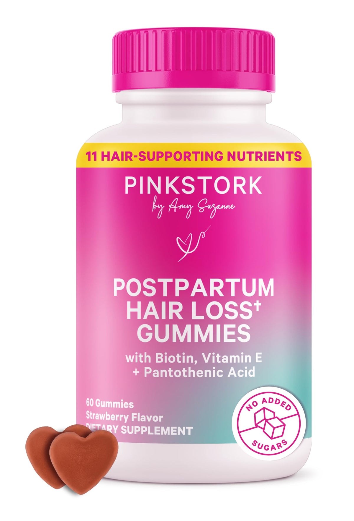 Hero image of Pink Stork Postpartum Hair Loss Gummies with strawberry flavor