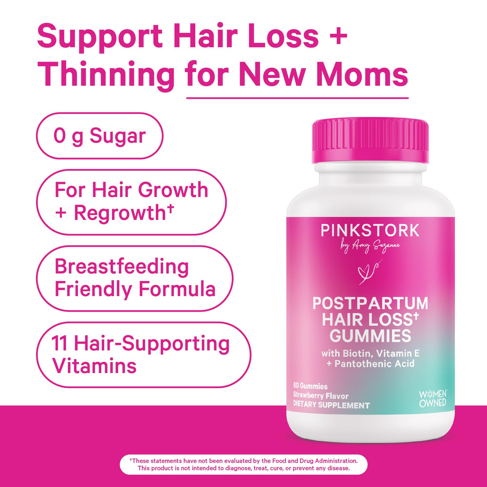 Nutrition and ingredients for Pink Stork Postpartum Hair Loss Gummies