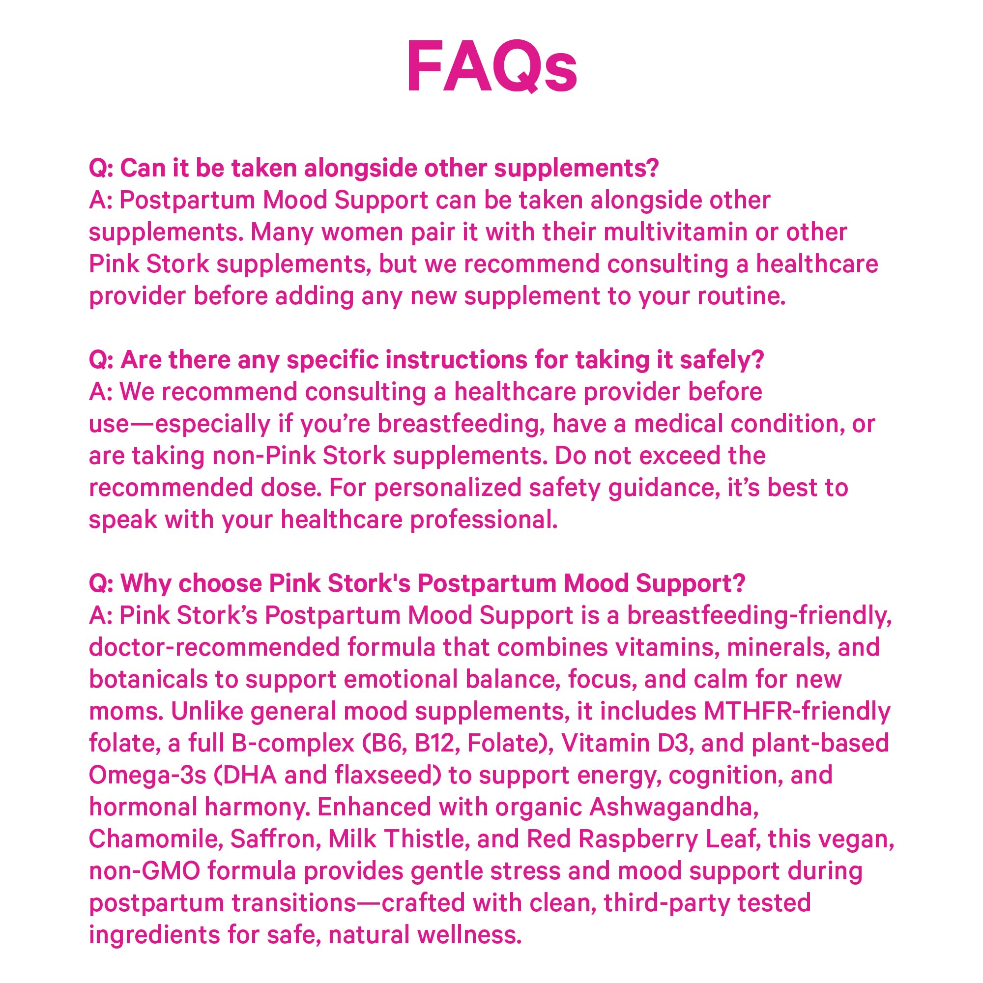 Pink Stork logo with Postpartum Mood Support product