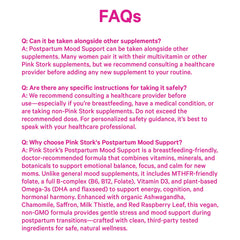 Pink Stork logo with Postpartum Mood Support product